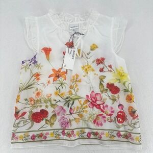 Bailey 44 Floral Sheer Blouse Ruffle Tie Neck Top M NWT